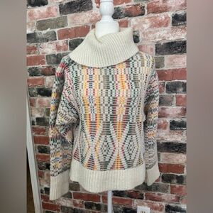 Anthropologie Sleeping on Snow Sweater Medium Cream Chalet Jacquard Turtleneck